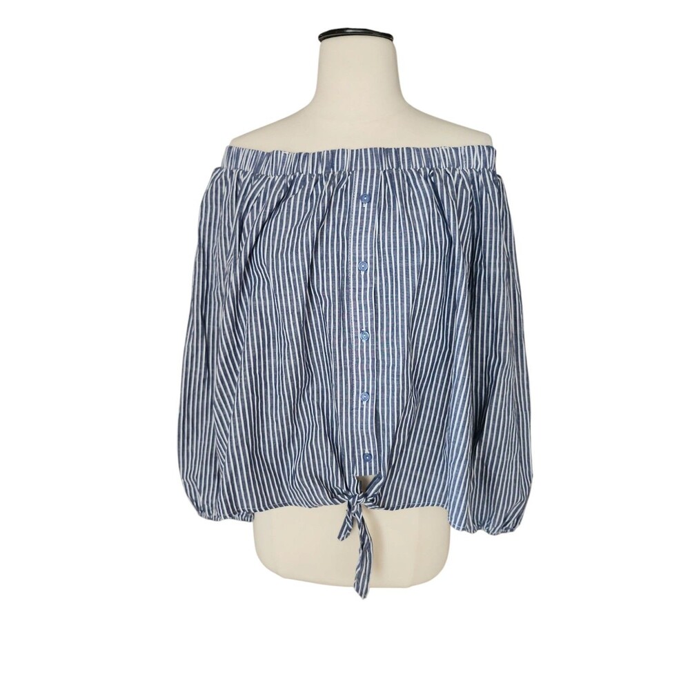 Charlotte Russe Nautical Preppy Blouse Womens Size 1X Blue Striped Off Shoulder
